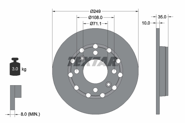 Disc frana OPEL MOKKA 1.2 Turbo Hybrid benzina/elector 136 cai TEXTAR 92325803