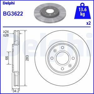 Disc frana OPEL MOKKA 1.2 Turbo Hybrid benzina/elector 136 cai DELPHI BG3622