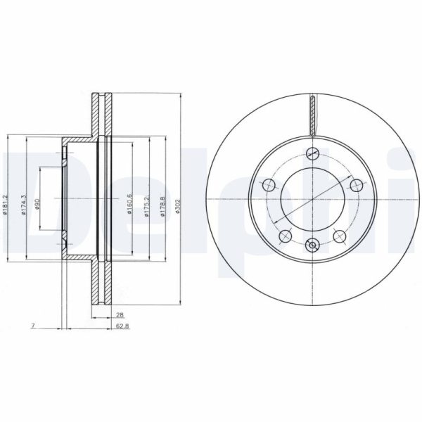 Disc frana OPEL MOVANO B platou / sasiu (X62) 2.3 CDTI FWD (EV, HV, UV) diesel 179 cai DELPHI BG4328
