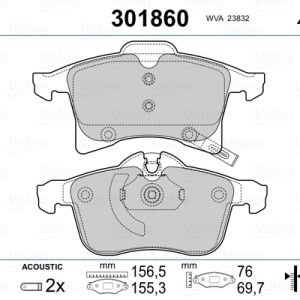 Placute frana OPEL COMBO Tour 1.6 CNG Benzina/Gaz metan (GNC) 94 cai VALEO 301860