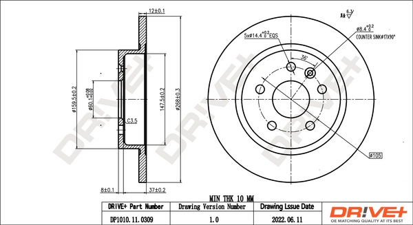 Disc frana OPEL MOKKA / MOKKA X (J13) 1.6 CDTI (_76) diesel 110 cai DRIVE DP1010.11.0309