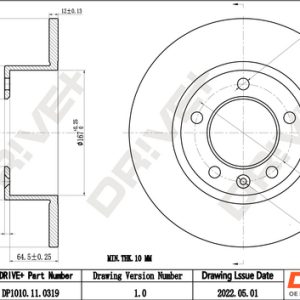 Disc frana OPEL MOVANO B platou / sasiu (X62) 2.3 CDTI FWD (EV, HV, UV) diesel 179 cai DRIVE DP1010.11.0319