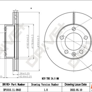 Disc frana OPEL MOVANO B platou / sasiu (X62) 2.3 CDTI RWD (EV, HV, UV) diesel 131 cai DRIVE DP1010.11.0643