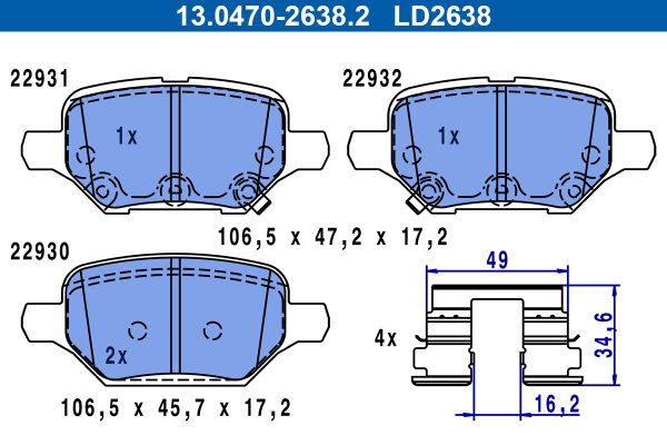 Placute frana OPEL MOKKA / MOKKA X (J13) 1.6 (_76) benzina 116 cai ATE 13.0470-2638.2