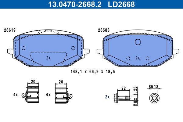 Placute frana OPEL GRANDLAND / GRANDLAND X (A18, P1UO) 1.5 Turbo D (75) diesel 131 cai ATE 13.0470-2668.2