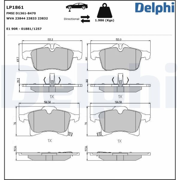 Placute frana OPEL COMBO Autoutilitara/limuzina spatioasa 1.3 CDTI 16V diesel 69 cai DELPHI LP1861