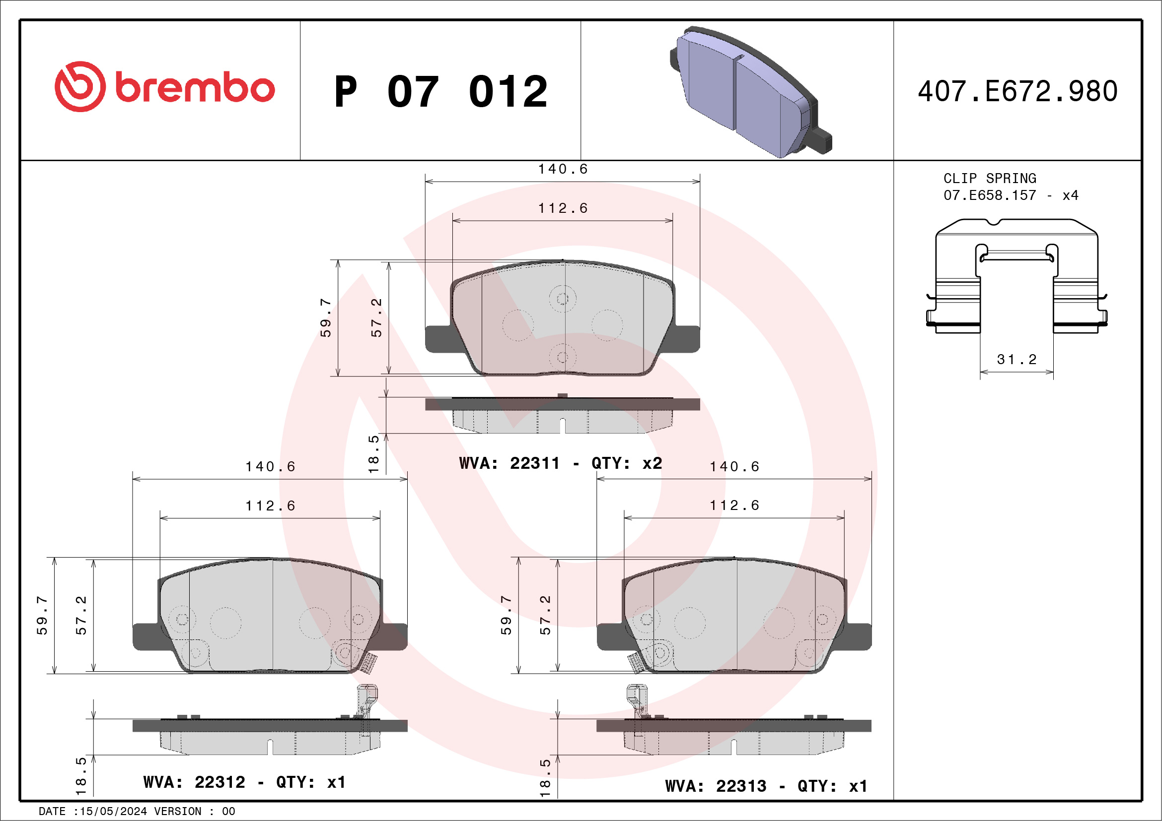 Placute frana OPEL MOKKA / MOKKA X (J13) 1.6 (_76) benzina 116 cai BREMBO P 07 012