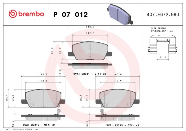Placute frana OPEL MOKKA / MOKKA X (J13) 1.6 CDTI 4x4 (_76) diesel 110 cai BREMBO P 07 012