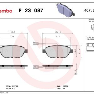 Placute frana OPEL COMBO Tour (X12) 1.4 (C26, D26, E26, C06) benzina 95 cai BREMBO P 23 087