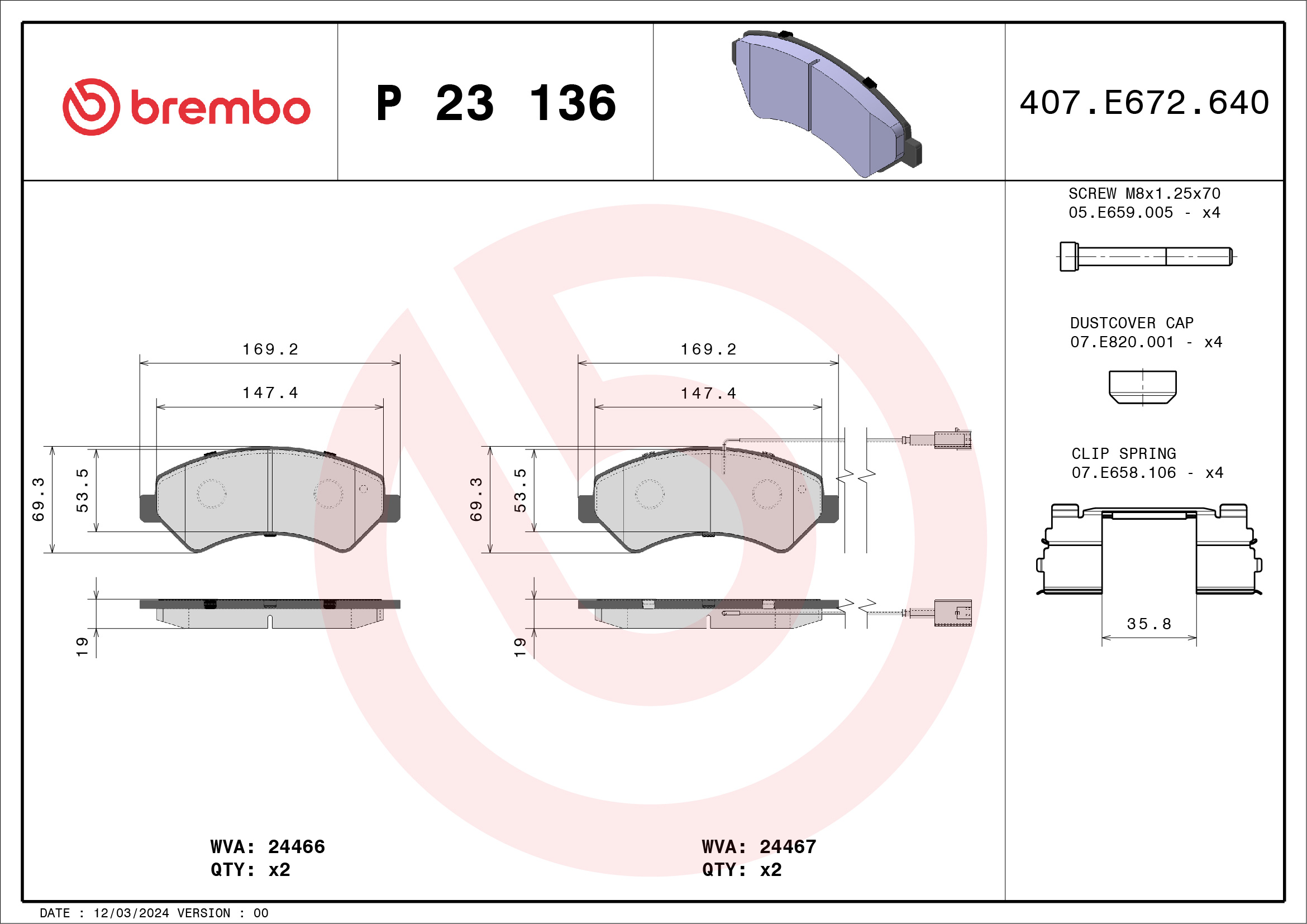Placute frana OPEL MOVANO C caroserie (U9) 2.2 BlueHDi 140 diesel 140 cai BREMBO P 23 136