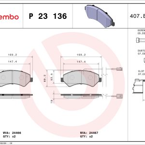 Placute frana OPEL MOVANO C caroserie (U9) 2.2 BlueHDi 120 diesel 120 cai BREMBO P 23 136