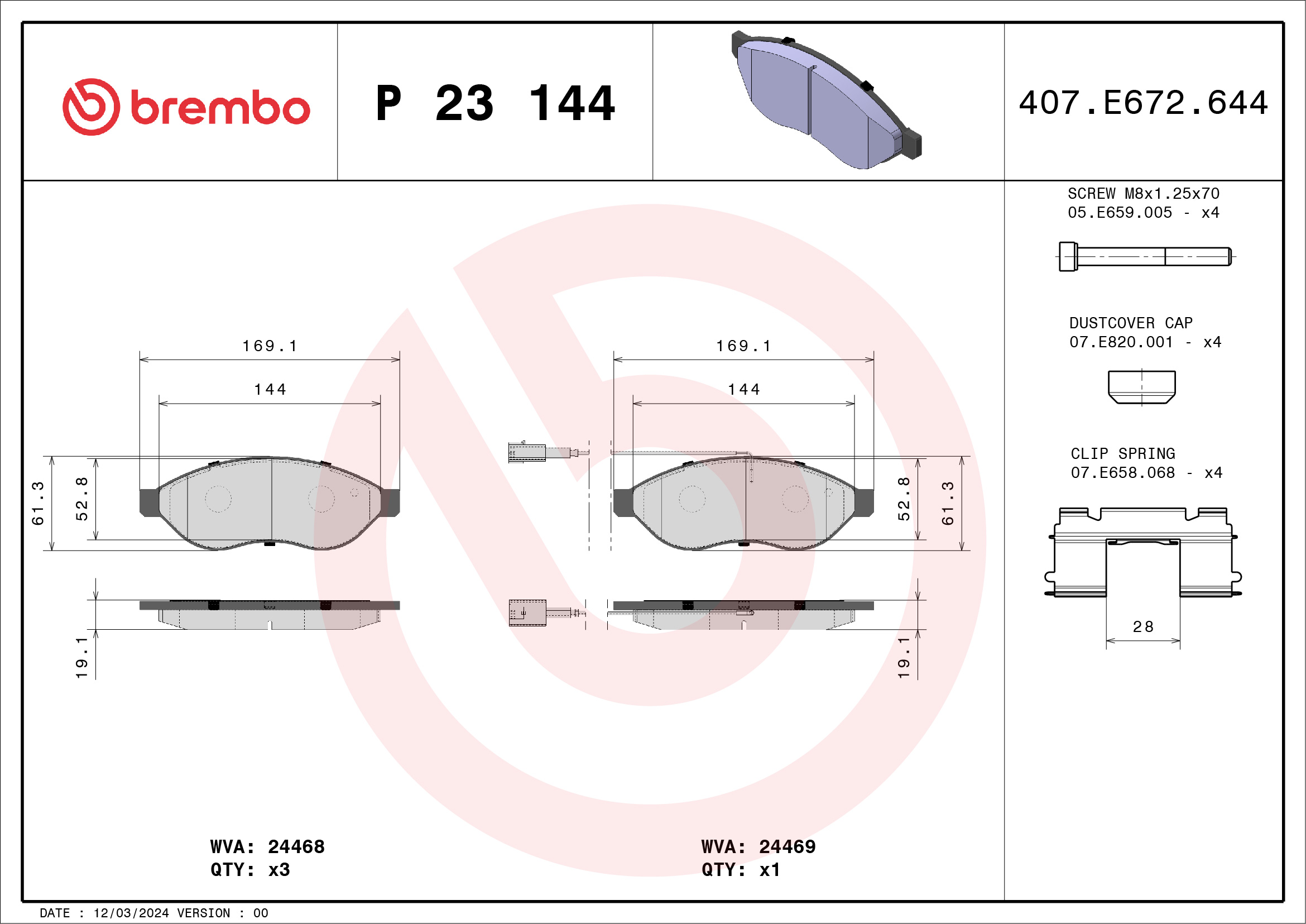 Placute frana OPEL MOVANO C platou / sasiu (U9) 2.2 D diesel 140 cai BREMBO P 23 144