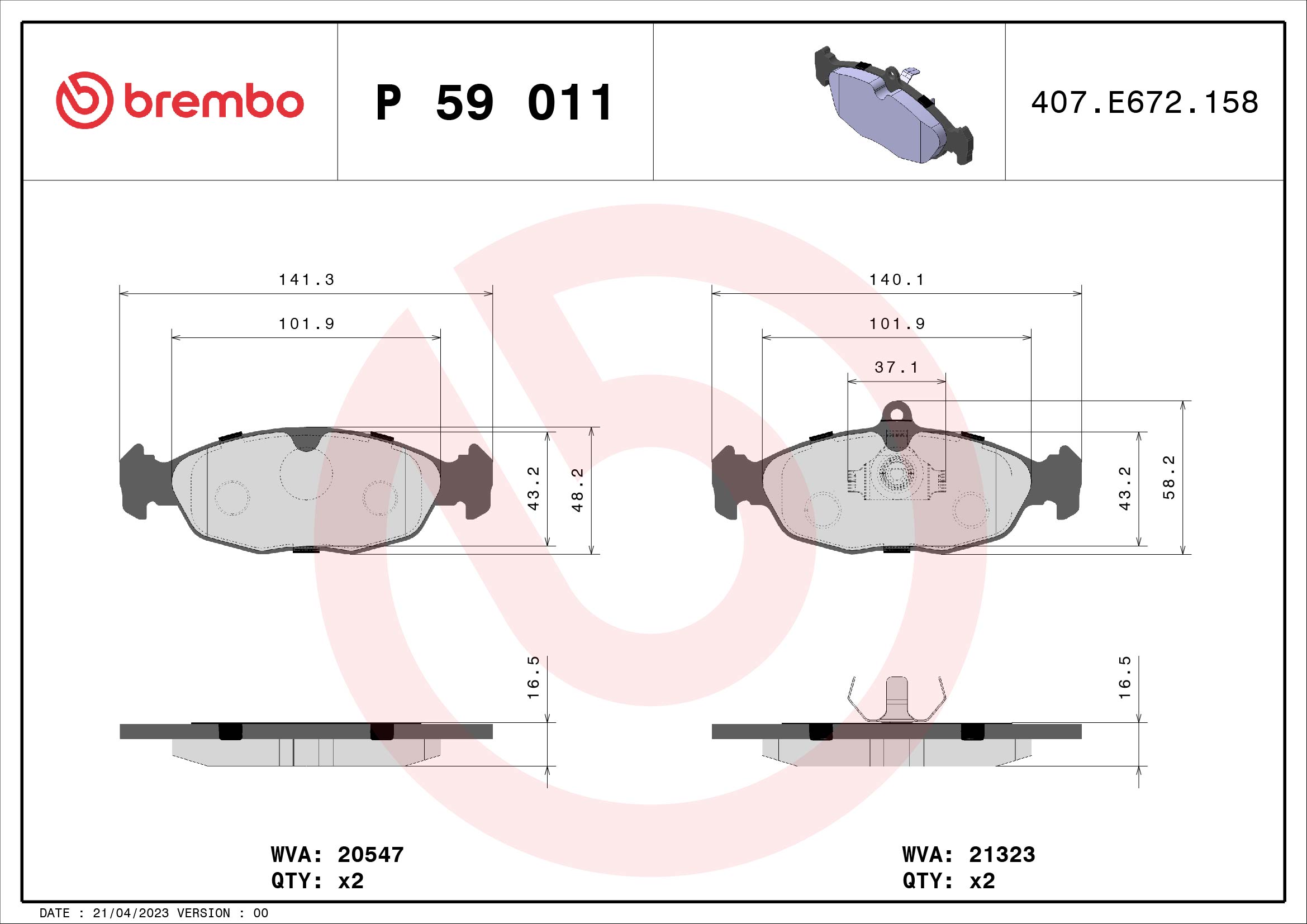 Placute frana OPEL COMBO Autoutilitara/limuzina spatioasa (71_) 1.7 D diesel 60 cai BREMBO P 59 011