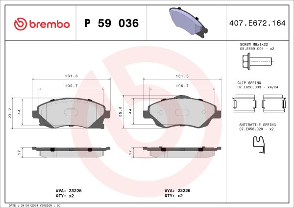 Placute frana OPEL COMBO Autoutilitara/limuzina spatioasa 1.3 CDTI 16V diesel 69 cai BREMBO P 59 036