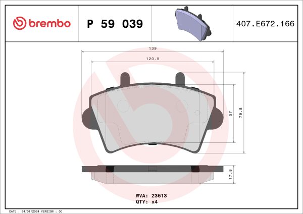 Placute frana OPEL MOVANO A platou / sasiu (X70) 2.8 DTI (ED, HD, UD0, UD4) diesel 114 cai BREMBO P 59 039