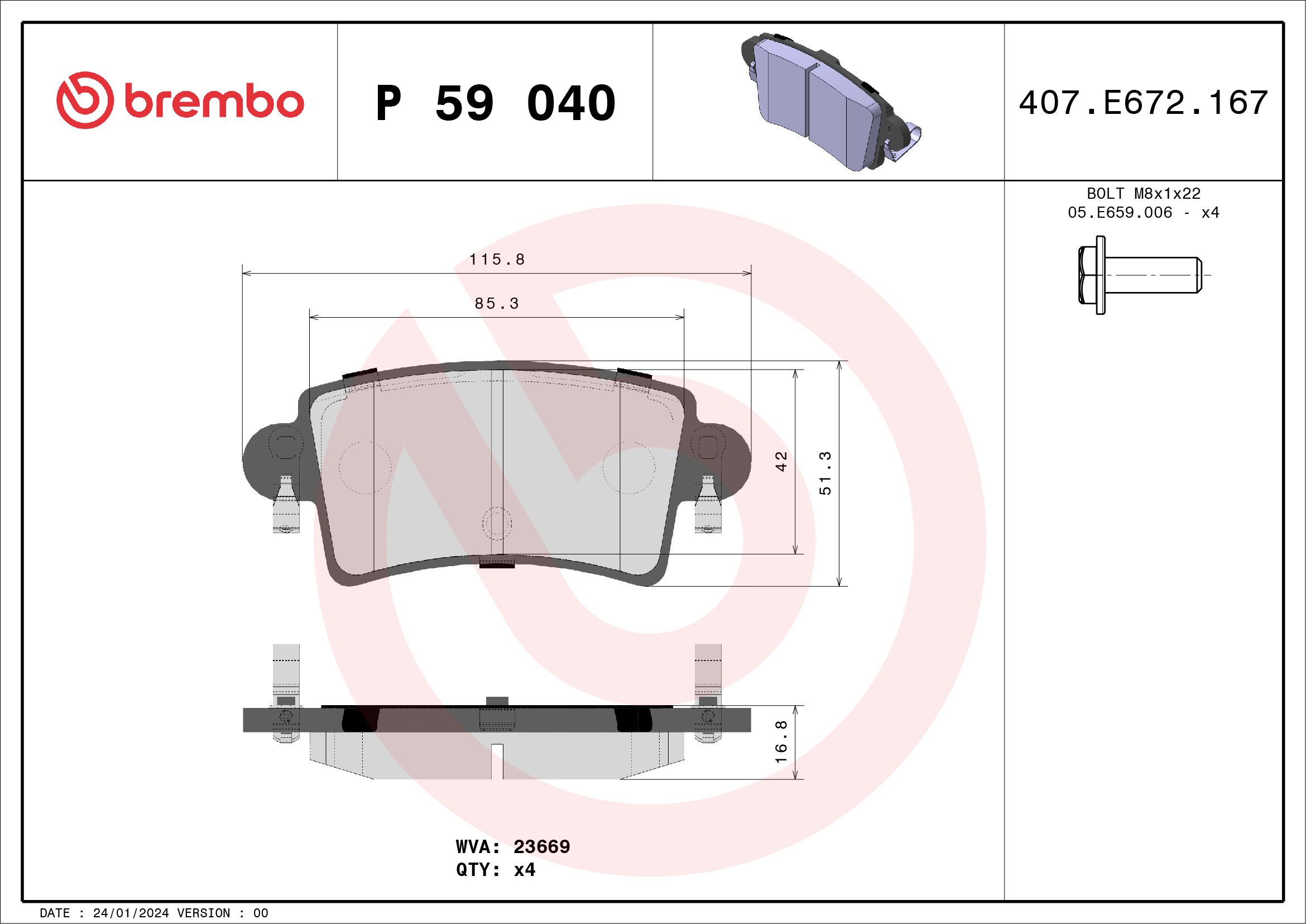 Placute frana OPEL MOVANO A bus (X70) 2.2 DTI (JD) diesel 90 cai BREMBO P 59 040