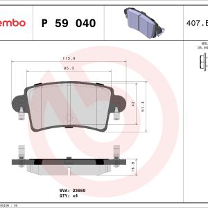 Placute frana OPEL MOVANO A platou / sasiu (X70) 2.8 DTI (ED, HD, UD0, UD4) diesel 114 cai BREMBO P 59 040