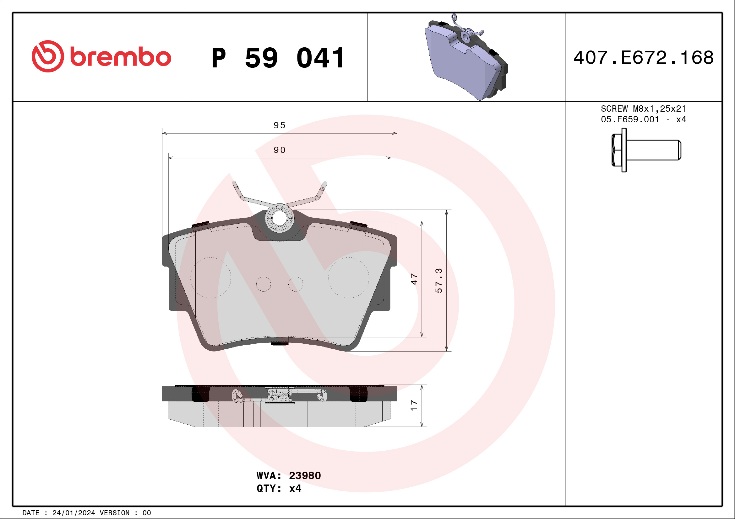 Placute frana OPEL VIVARO A caroserie (X83) 2.0 CDTI (F7) diesel 90 cai BREMBO P 59 041