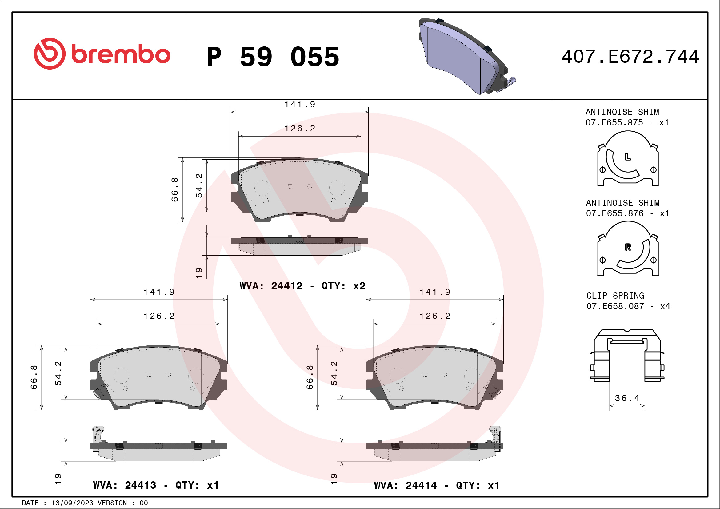 Placute frana OPEL CASCADA (W13) 2.0 CDTI (67) diesel 194 cai BREMBO P 59 055X