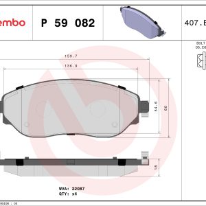 Placute frana OPEL VIVARO B platou / sasiu (X82) 1.6 CDTI (03) diesel 120 cai BREMBO P 59 082