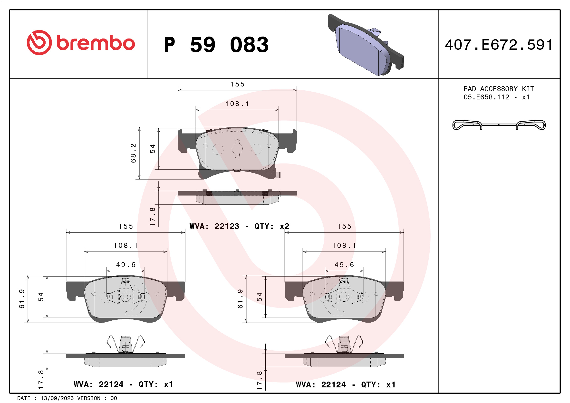 Placute frana OPEL ADAM (M13) 1.0 benzina 115 cai BREMBO P 59 083