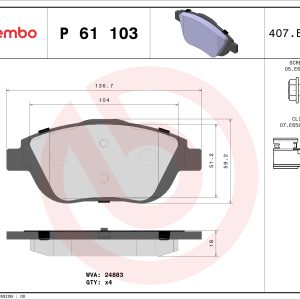 Placute frana OPEL MOKKA 1.2 (76) benzina 101 cai BREMBO P 61 103X
