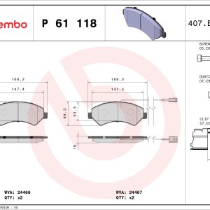 Placute frana OPEL MOVANO C platou / sasiu (U9) 2.2 D diesel 165 cai BREMBO P 61 118