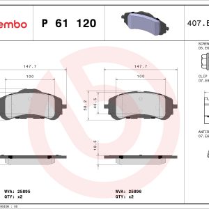 Placute frana OPEL COMBO E Tour / Life (K9) 1.2 benzina 131 cai BREMBO P 61 120