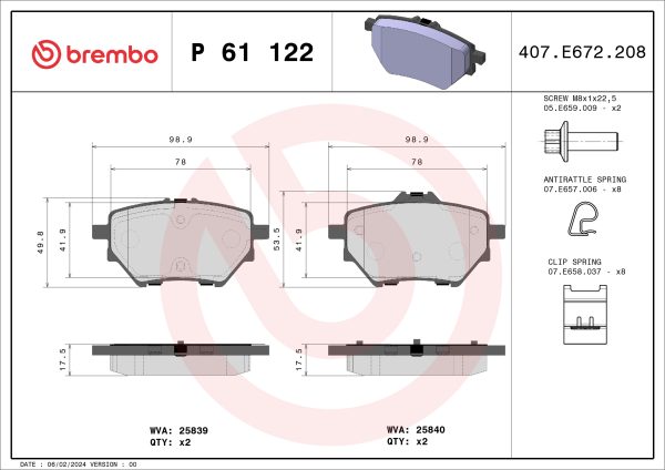 Placute frana OPEL GRANDLAND / GRANDLAND X (A18, P1UO) 1.5 Turbo D (75) diesel 131 cai BREMBO P 61 122