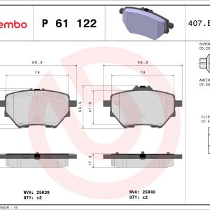 Placute frana OPEL COMBO Autoutilitara/limuzina spatioasa (K9) 1.6 D diesel 75 cai BREMBO P 61 122