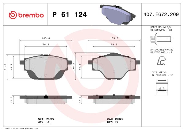 Placute frana OPEL GRANDLAND / GRANDLAND X (A18, P1UO) 1.5 Turbo D (75) diesel 131 cai BREMBO P 61 124