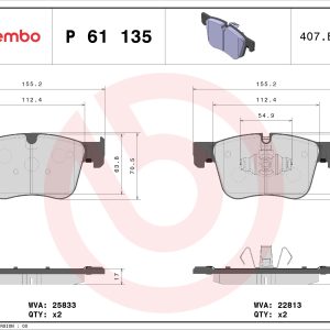 Placute frana OPEL GRANDLAND / GRANDLAND X (A18, P1UO) 1.5 Turbo D (75) diesel 131 cai BREMBO P 61 135