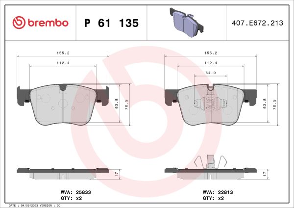 Placute frana OPEL GRANDLAND / GRANDLAND X (A18, P1UO) 1.5 Turbo D (75) diesel 131 cai BREMBO P 61 135