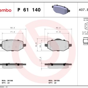 Placute frana OPEL MOKKA 1.2 (76) benzina 131 cai BREMBO P 61 140