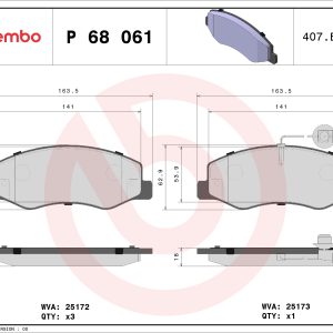 Placute frana OPEL MOVANO B platou / sasiu (X62) 2.3 CDTI RWD (EV, HV, UV) diesel 146 cai BREMBO P 68 061