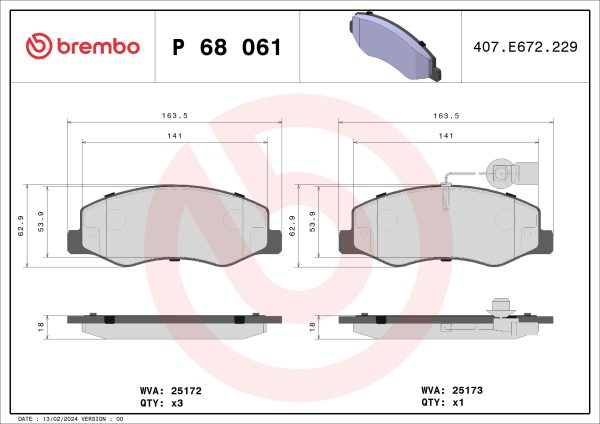 Placute frana OPEL MOVANO B platou / sasiu (X62) 2.3 CDTI RWD (EV, HV, UV) diesel 146 cai BREMBO P 68 061