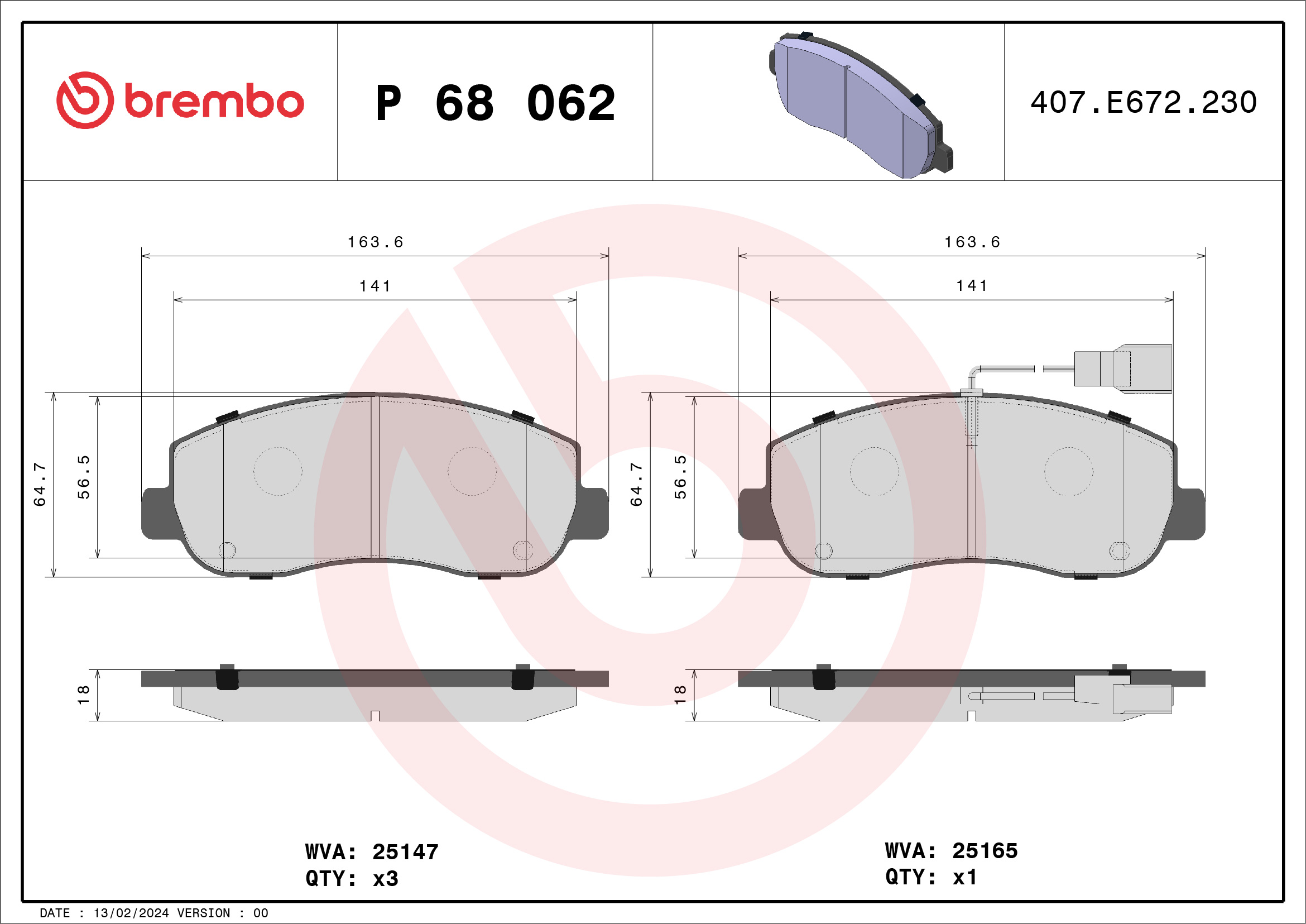 Placute frana OPEL MOVANO B caroserie (X62) 2.3 CDTI RWD (FV) diesel 125 cai BREMBO P 68 062