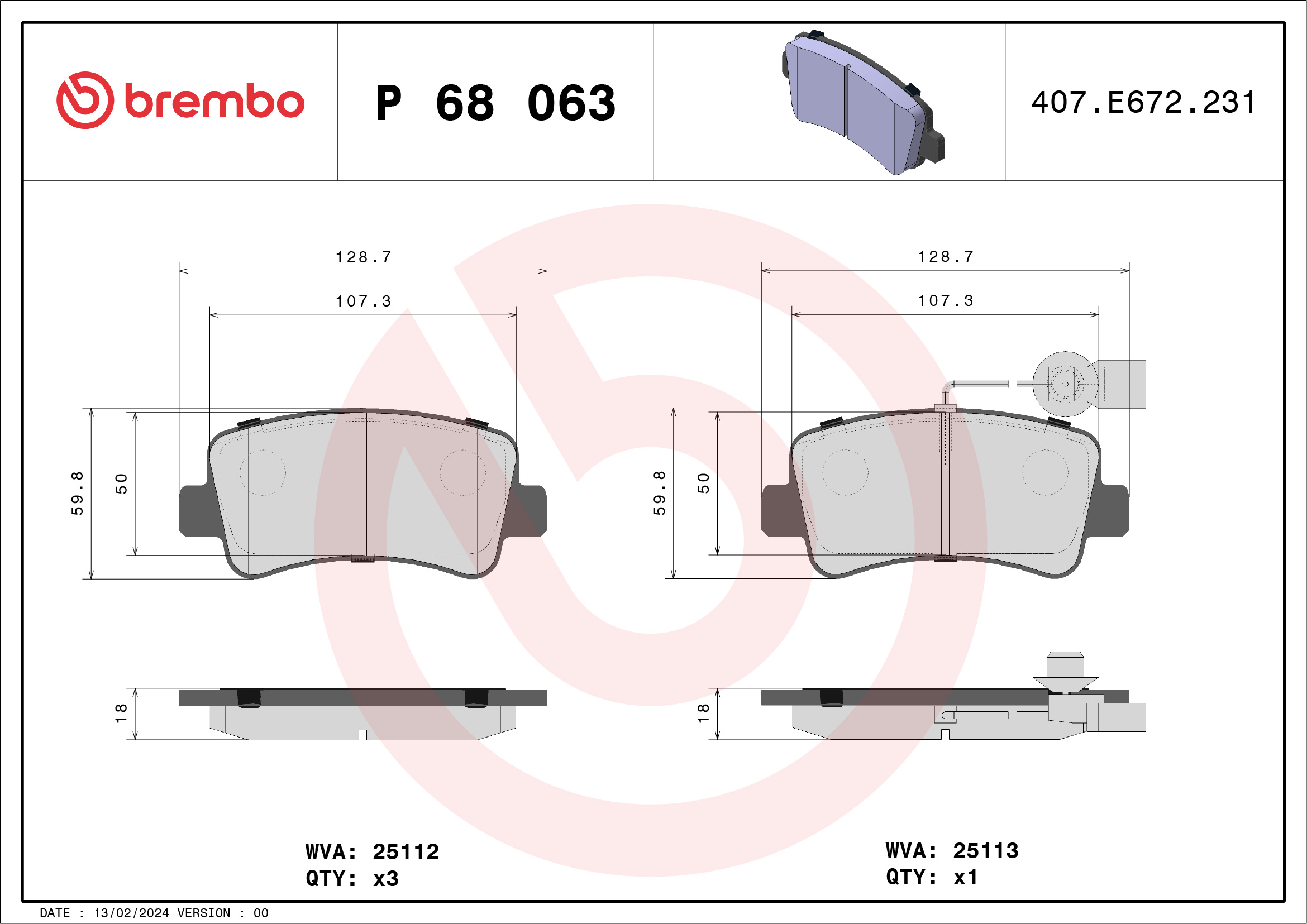 Placute frana OPEL MOVANO B caroserie (X62) 2.3 CDTI RWD (FV) diesel 125 cai BREMBO P 68 063