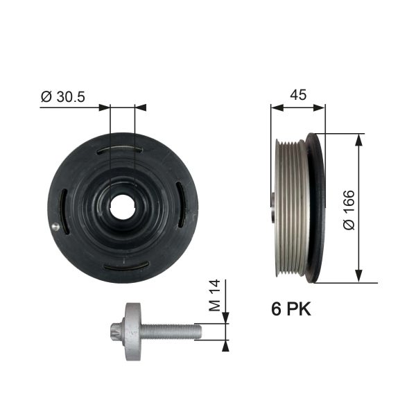 Fulie curea arbore cotit OPEL VIVARO A caroserie (X83) 2.5 DTI (F7) diesel 135 cai GATES TVD1041A