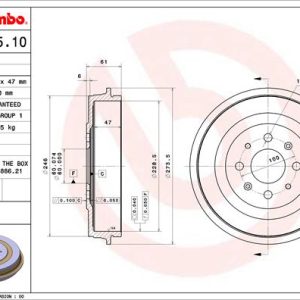 Tambur frana OPEL ADAM (M13) 1.4 LPG Benzina/Autogaz (GPL) 87 cai BREMBO 14.A855.10