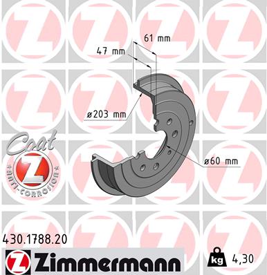 Tambur frana OPEL ADAM (M13) 1.4 LPG Benzina/Autogaz (GPL) 87 cai ZIMMERMANN 430.1788.20