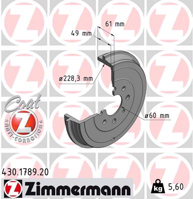 Tambur frana OPEL ADAM (M13) 1.4 benzina 87 cai ZIMMERMANN 430.1789.20