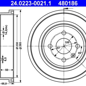 Tambur frana OPEL COMBO Tour 1.7 DTI 16V diesel 75 cai ATE 24.0223-0021.1