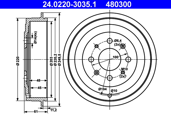 Tambur frana OPEL ADAM (M13) 1.4 benzina 101 cai ATE 24.0220-3035.1