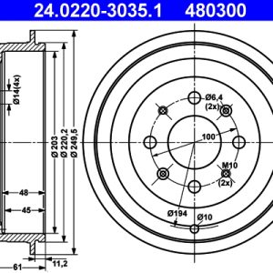 Tambur frana OPEL ADAM (M13) 1.4 LPG Benzina/Autogaz (GPL) 87 cai ATE 24.0220-3035.1