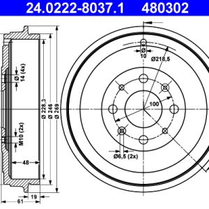 Tambur frana OPEL ADAM (M13) 1.4 benzina 101 cai ATE 24.0222-8037.1