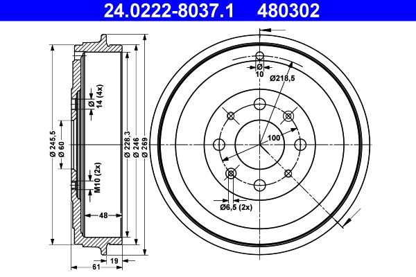 Tambur frana OPEL ADAM (M13) 1.4 benzina 101 cai ATE 24.0222-8037.1