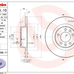 Disc frana PEUGEOT EXPERT TEPEE (VF3X_) 2.0 HDi 120 4x4 diesel 120 cai BREMBO 08.A456.10