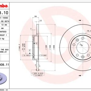 Disc frana PEUGEOT RIFTER 1.6 HDi 92 diesel 92 cai BREMBO 08.C308.11