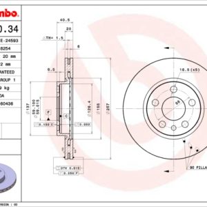 Disc frana PEUGEOT EXPERT caroserie (222) 1.9 D diesel 70 cai BREMBO 09.5870.34